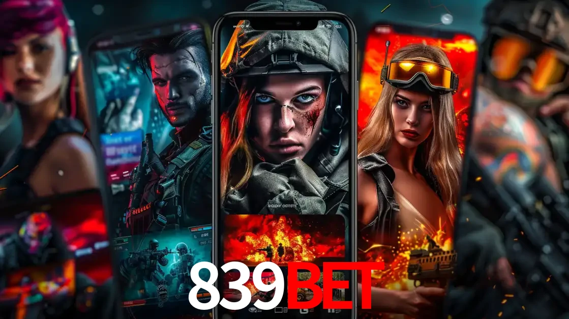Montagem de telas de celular mostrando diversos personagens, masculinos e femininos, de um jogo de tiro, ilustrando a diversidade de equipes de e-sports para apostar no 839BET.
