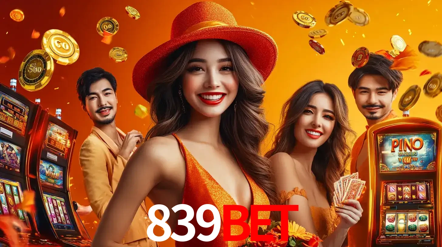 Grupo de amigos asiáticos sorrindo e se divertindo com máquinas de caça-níqueis em um ambiente festivo, celebrando suas vitórias nos jogos de cassino do 839BET.