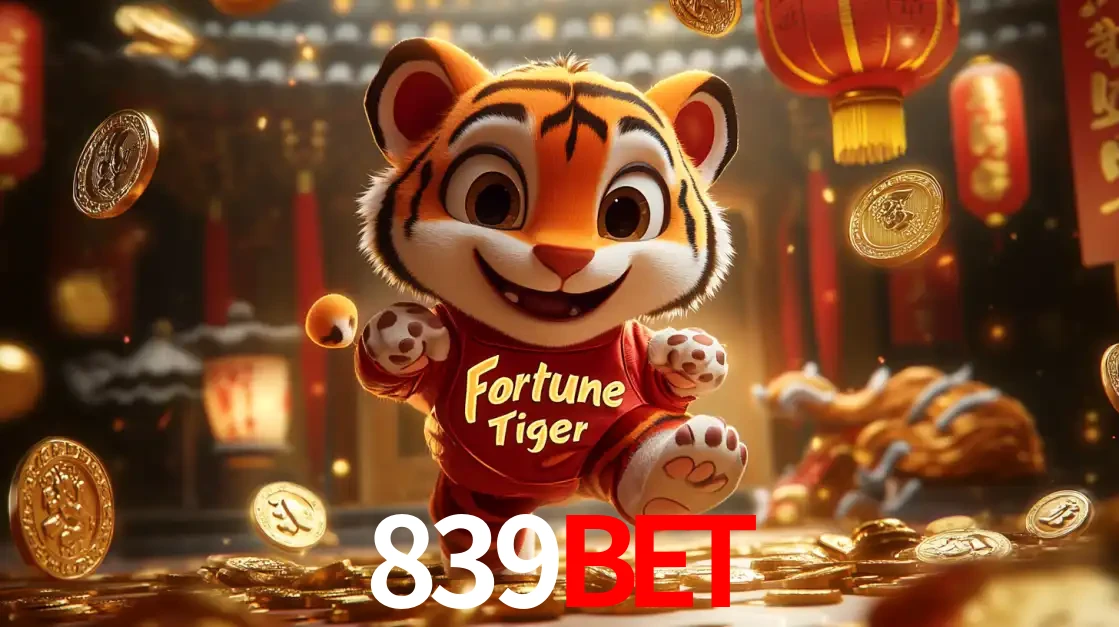 O alegre personagem do Fortune Tiger correndo sobre um caminho de moedas de ouro, simbolizando os grandes prêmios e a diversão do popular jogo de slot do 839BET.